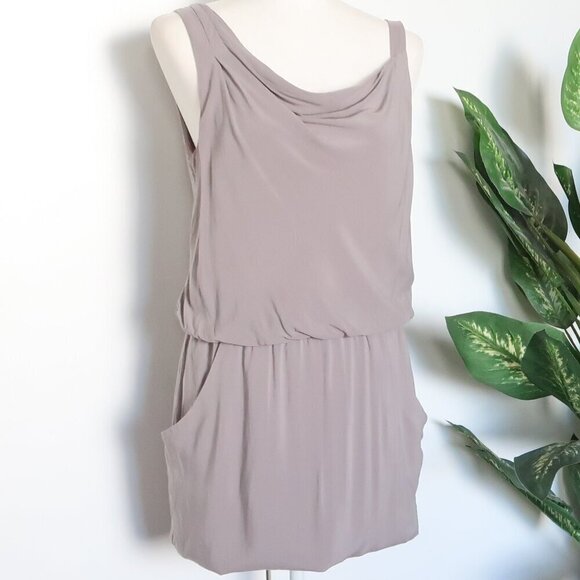 Theory Jaylyn Gray Draped Cowl Neck Asymmetric Strap Pocket Tank Mini Dress 4 - Picture 5 of 11